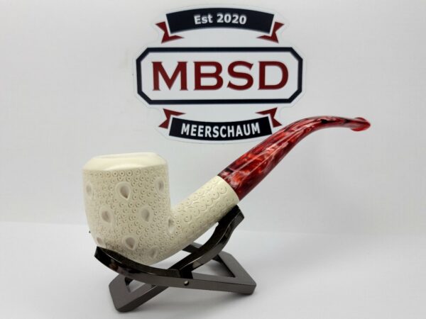 Medium Sized Hand Carved Block Meerschaum Pipe With Lattice Design w Fitted Case [SOLD OUT] - Image 7