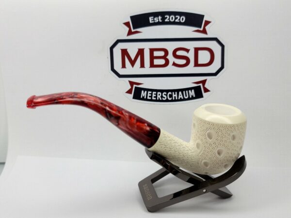 Medium Sized Hand Carved Block Meerschaum Pipe With Lattice Design w Fitted Case [SOLD OUT] - Image 10