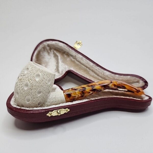 Small Lattice Bent Billiard Block Meerschaum Tobacco Smoking Pipe, Case, New [SOLD OUT]
