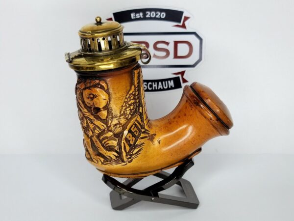 Antique Meerschaum Tobacco Pipe Bowl, Hunting Lion Scene, Hallmark 1851, J.H. [SOLD OUT]