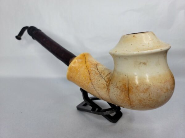 Large Antique 1825 Marbled Block Meerschaum Tobacco Pipe, Cherry Wood Stem [SOLD OUT] - Image 5