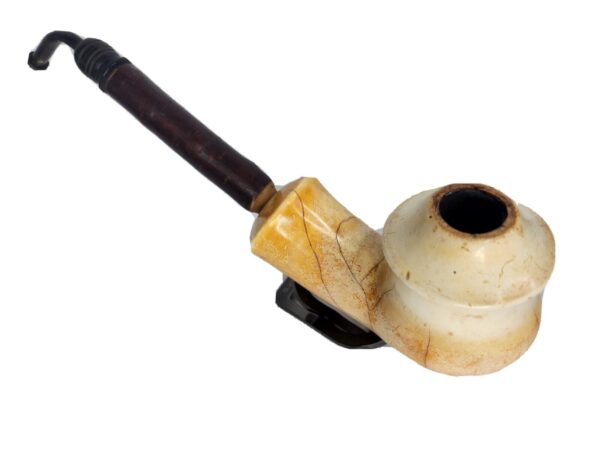 Large Antique 1825 Marbled Block Meerschaum Tobacco Pipe, Cherry Wood Stem [SOLD OUT]