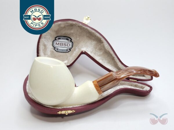 MBSD Meerschaum Bent Blowfish Block Meerschaum Tobacco Pipe, 9mm Filter, Case [SOLD OUT]