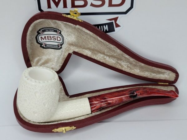 Unsmoked Hand Carved Lattice Bent Billiard Meerschaum Pipe w/ Fitted Case [SOLD OUT] - Image 3