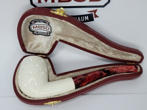 Unsmoked Hand Carved Lattice Bent Billiard Meerschaum Pipe w/ Fitted Case [SOLD OUT] - Image 4