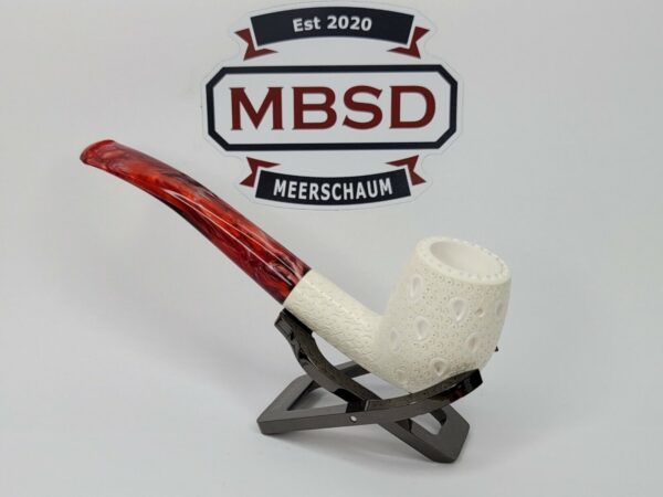Unsmoked Hand Carved Lattice Bent Billiard Meerschaum Pipe w/ Fitted Case [SOLD OUT] - Image 5
