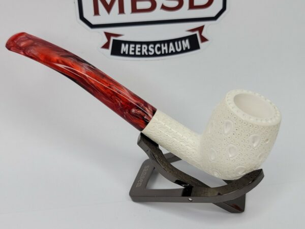 Unsmoked Hand Carved Lattice Bent Billiard Meerschaum Pipe w/ Fitted Case [SOLD OUT] - Image 6
