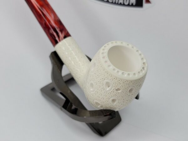 Unsmoked Hand Carved Lattice Bent Billiard Meerschaum Pipe w/ Fitted Case [SOLD OUT] - Image 7