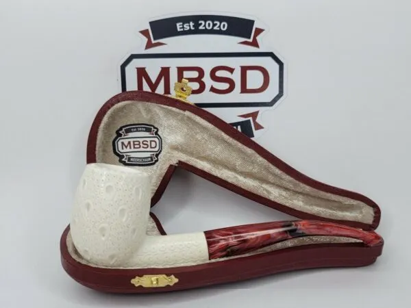 Unsmoked Hand Carved Lattice Bent Billiard Meerschaum Pipe w/ Fitted Case [SOLD OUT]