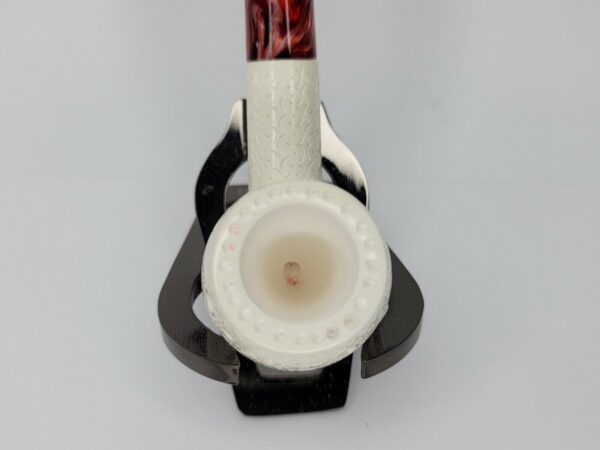Unsmoked Hand Carved Lattice Bent Billiard Meerschaum Pipe w/ Fitted Case [SOLD OUT] - Image 8