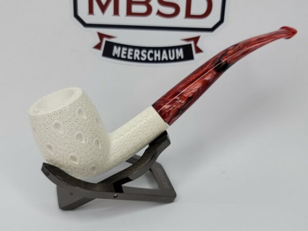Unsmoked Hand Carved Lattice Bent Billiard Meerschaum Pipe w/ Fitted Case [SOLD OUT] - Image 9
