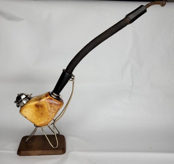 Antique 19th Century Meerschaum Tobacco Pipe, Original Long Stem, Double Silver [SOLD OUT]