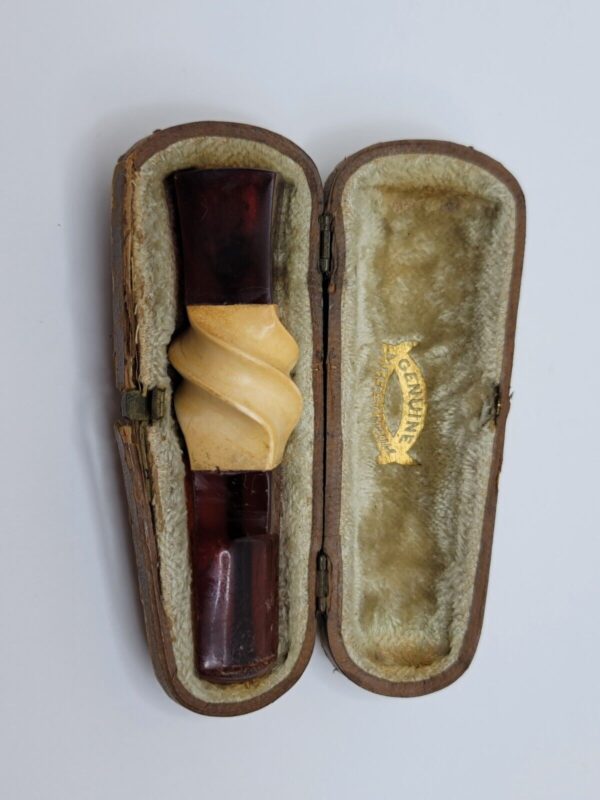 Antique Block Meerschaum Cigar Cigarette Holder Baltic Amber Mouthpiece, Case [SOLD OUT] - Image 4