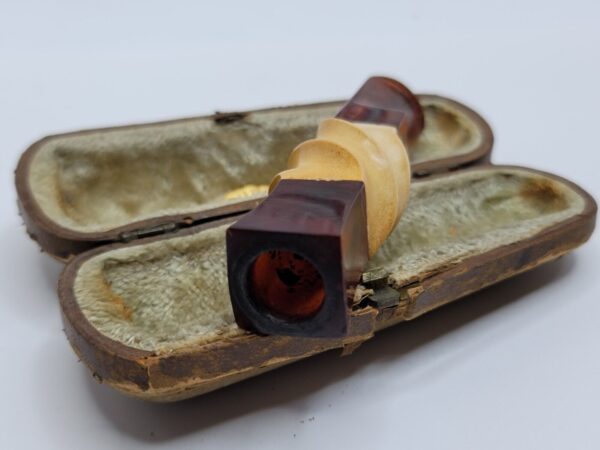 Antique Block Meerschaum Cigar Cigarette Holder Baltic Amber Mouthpiece, Case [SOLD OUT] - Image 5