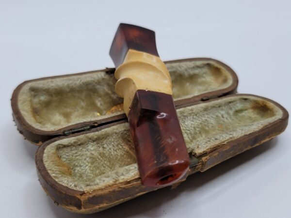 Antique Block Meerschaum Cigar Cigarette Holder Baltic Amber Mouthpiece, Case [SOLD OUT] - Image 6