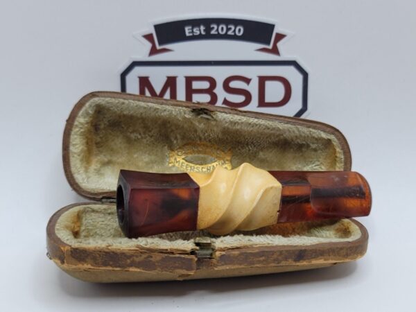 Antique Block Meerschaum Cigar Cigarette Holder Baltic Amber Mouthpiece, Case [SOLD OUT]