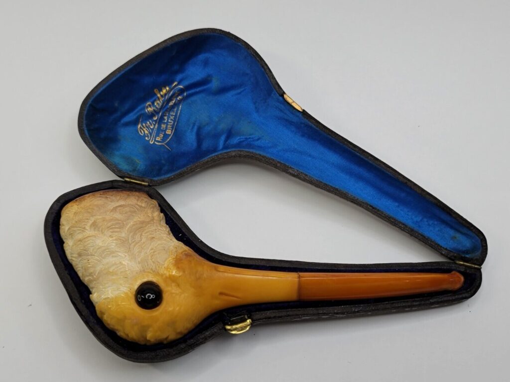 Antique Block Meerschaum Tobacco Pipe Of Humming Bird With Genuine