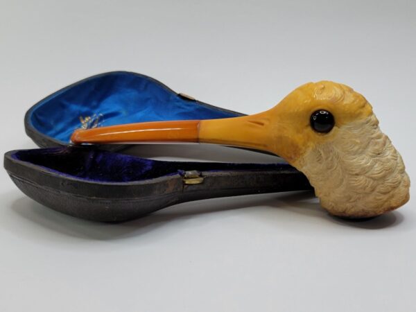 Antique Block Meerschaum Tobacco Pipe Of Humming Bird With Genuine Amber Stem [SOLD OUT] - Image 4