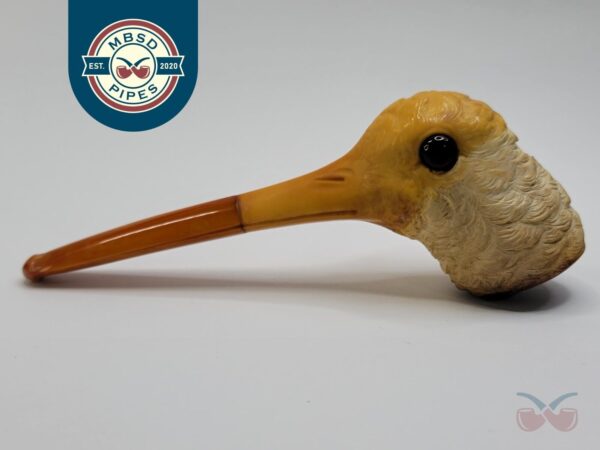 Antique Block Meerschaum Tobacco Pipe Of Humming Bird With Genuine Amber Stem [SOLD OUT]