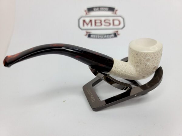 Hand Carved Lattice Block Meerschaum Tobacco Smoking Pipe, Unsmoked, MBSD [SOLD OUT] - Image 11