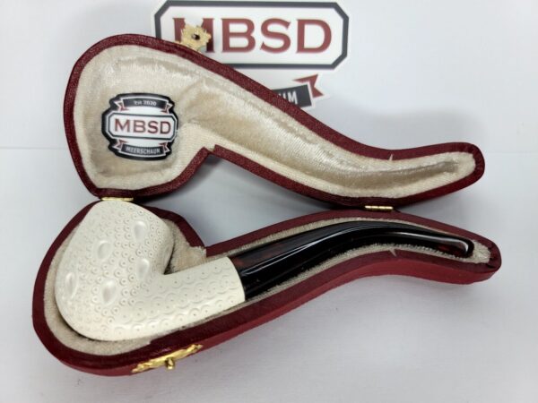 Hand Carved Lattice Block Meerschaum Tobacco Smoking Pipe, Unsmoked, MBSD [SOLD OUT] - Image 3