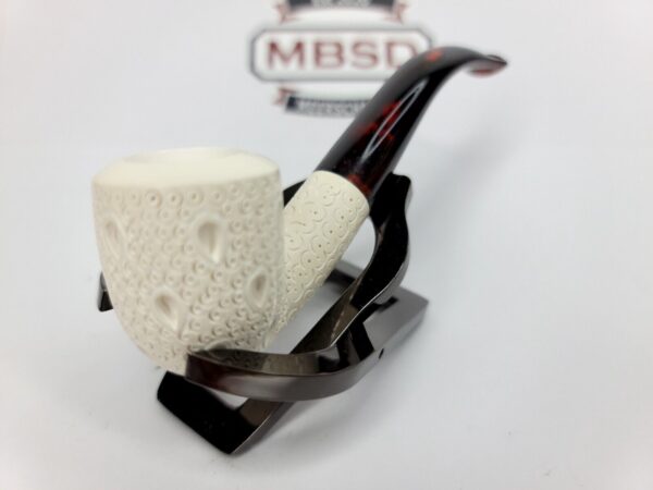 Hand Carved Lattice Block Meerschaum Tobacco Smoking Pipe, Unsmoked, MBSD [SOLD OUT] - Image 5