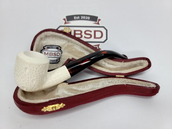Hand Carved Lattice Block Meerschaum Tobacco Smoking Pipe, Unsmoked, MBSD [SOLD OUT]