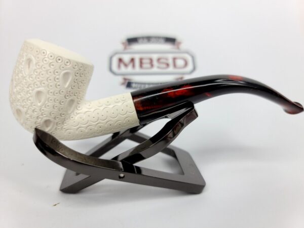 Hand Carved Lattice Block Meerschaum Tobacco Smoking Pipe, Unsmoked, MBSD [SOLD OUT] - Image 9