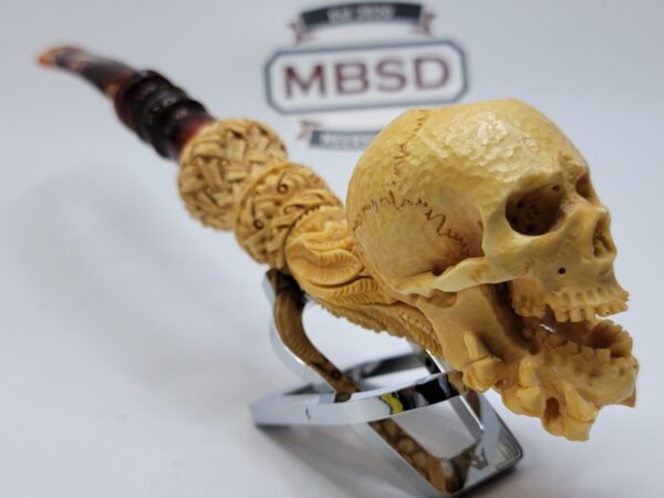 Large Sadik Yanik Skull Block Meerschaum Tobacco Pipe, Unsmoked, Signed, Case [SOLD OUT] - Image 11