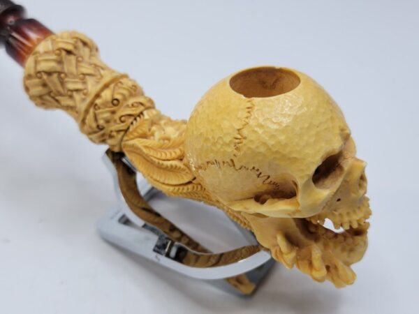 Large Sadik Yanik Skull Block Meerschaum Tobacco Pipe, Unsmoked, Signed, Case [SOLD OUT] - Image 13