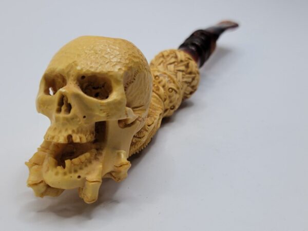 Large Sadik Yanik Skull Block Meerschaum Tobacco Pipe, Unsmoked, Signed, Case [SOLD OUT] - Image 16