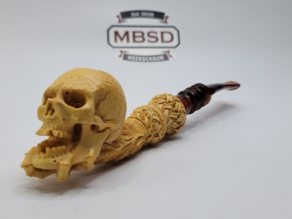 Large Sadik Yanik Skull Block Meerschaum Tobacco Pipe, Unsmoked, Signed, Case [SOLD OUT] - Image 17