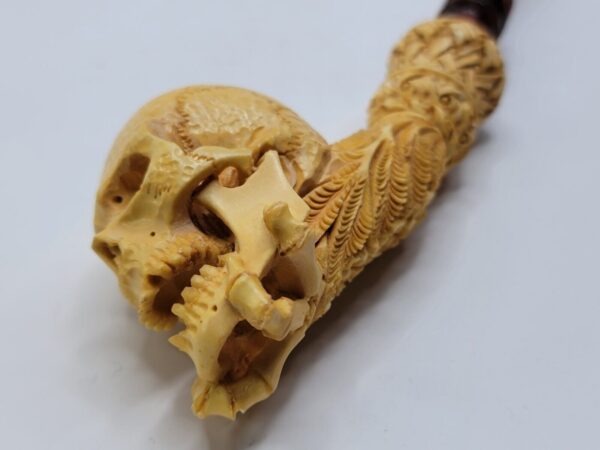Large Sadik Yanik Skull Block Meerschaum Tobacco Pipe, Unsmoked, Signed, Case [SOLD OUT] - Image 19