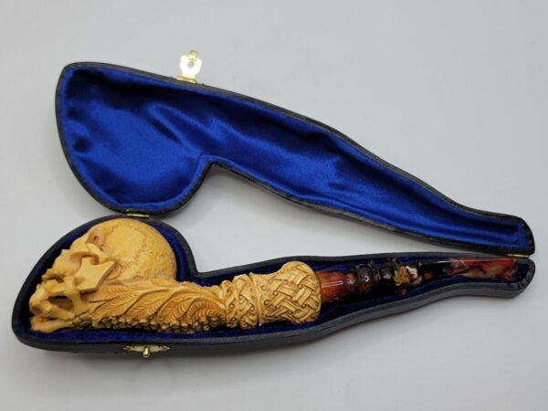 Large Sadik Yanik Skull Block Meerschaum Tobacco Pipe, Unsmoked, Signed, Case [SOLD OUT] - Image 3