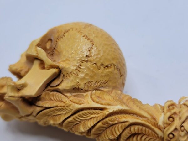Large Sadik Yanik Skull Block Meerschaum Tobacco Pipe, Unsmoked, Signed, Case [SOLD OUT] - Image 4