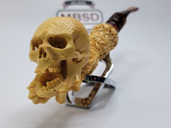 Large Sadik Yanik Skull Block Meerschaum Tobacco Pipe, Unsmoked, Signed, Case [SOLD OUT] - Image 5