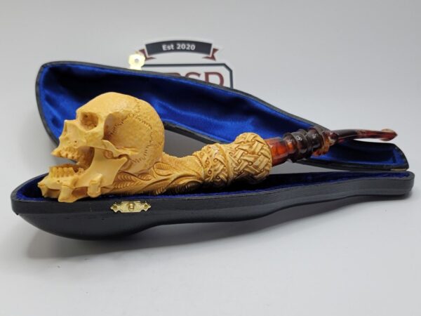 Large Sadik Yanik Skull Block Meerschaum Tobacco Pipe, Unsmoked, Signed, Case [SOLD OUT]