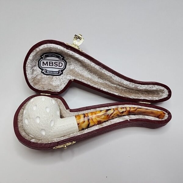 Small Lattice Bent Billiard Block Meerschaum Tobacco Smoking Pipe, Case [SOLD OUT] - Image 3