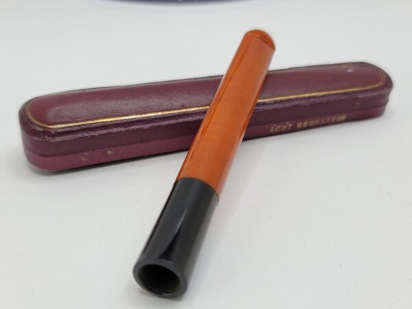 Antique Genuine Amber Cigar Cigarette Holder Tobacco Pipe, w/ Case, Unsmoked - Image 4