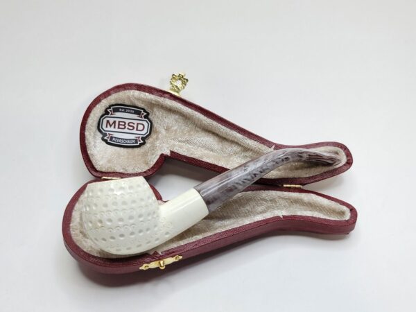 MBSD Meerschaum Small Bent Apple Lattice Block Meerschaum Tobacco Pipe, Case [SOLD OUT] - Image 3