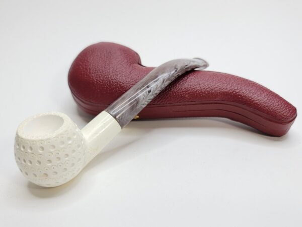 MBSD Meerschaum Small Bent Apple Lattice Block Meerschaum Tobacco Pipe, Case [SOLD OUT] - Image 5