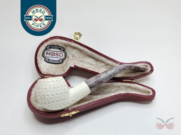 MBSD Meerschaum Small Bent Apple Lattice Block Meerschaum Tobacco Pipe, Case [SOLD OUT]