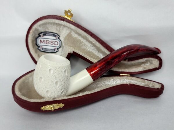 Medium Size Bent Billiard Block Meerschaum Lattice Tobacco Pipe With Fitted Case [SOLD OUT]
