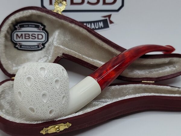 MBSD Meerschaum Block Meerschaum Bent Apple Lattice Tobacco Pipe, New with Case [SOLD OUT] - Image 3