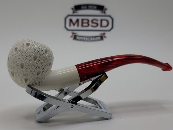 MBSD Meerschaum Block Meerschaum Bent Apple Lattice Tobacco Pipe, New with Case [SOLD OUT] - Image 6