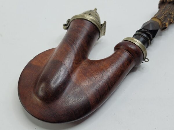 Antique German Ulmer Wooden Tobacco Smoking Pipe With Stem, Hallmark Silver [SOLD OUT] - Image 4