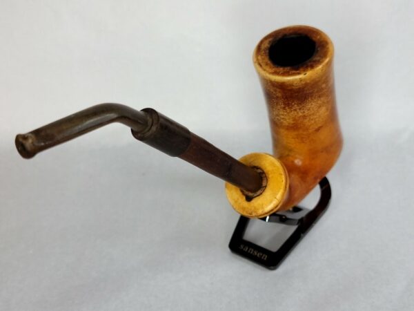 Large 1800s Antique Block African Meerschaum Tobacco Pipe, Cherry Wood Stem - Image 4