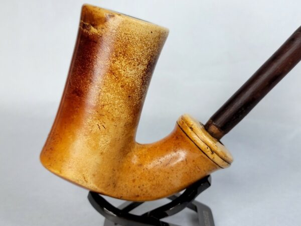 Large 1800s Antique Block African Meerschaum Tobacco Pipe, Cherry Wood Stem - Image 7