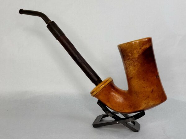 Large 1800s Antique Block African Meerschaum Tobacco Pipe, Cherry Wood Stem