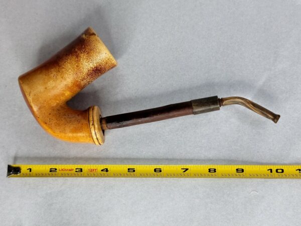 Large 1800s Antique Block African Meerschaum Tobacco Pipe, Cherry Wood Stem - Image 8